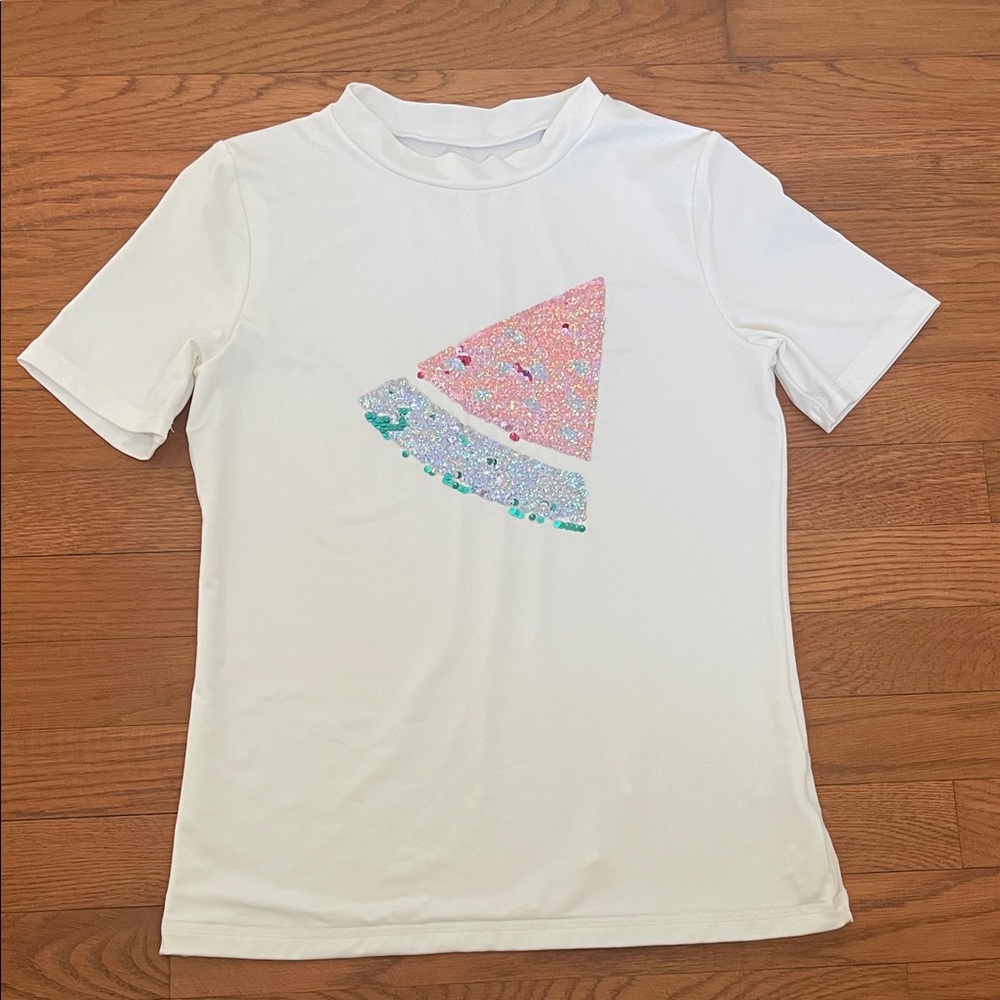 Cat & Jack girls reversible sequin short sleeve rash guard swim t-shirt, XL